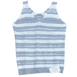 NWT Floral Blooming Grey & White Stripe 100% Knit Acrylic V-Neck Sweater Vest XL